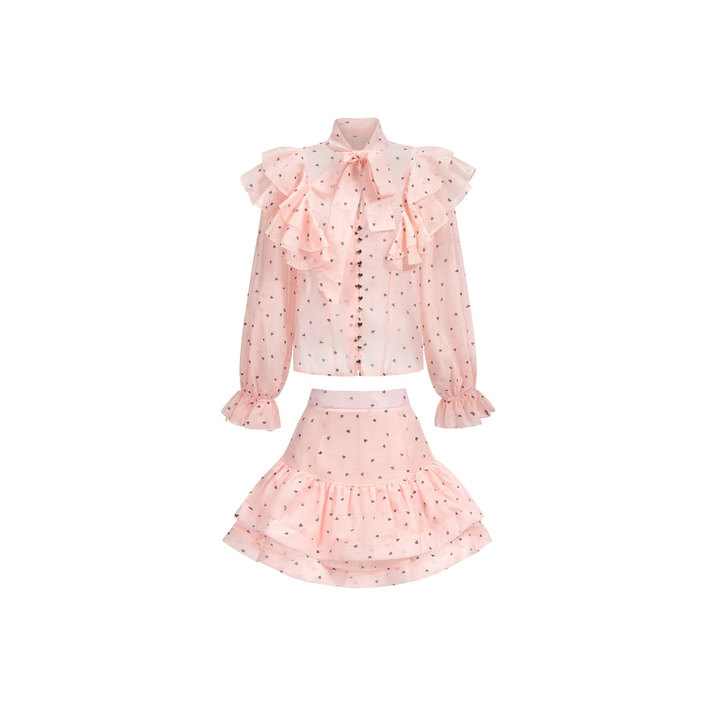 BELLA BARNETT SAHARA RUFFLEDE DOT PRINTED BOWKNOT TOP AND SKIRT TWO-PIECE SET 